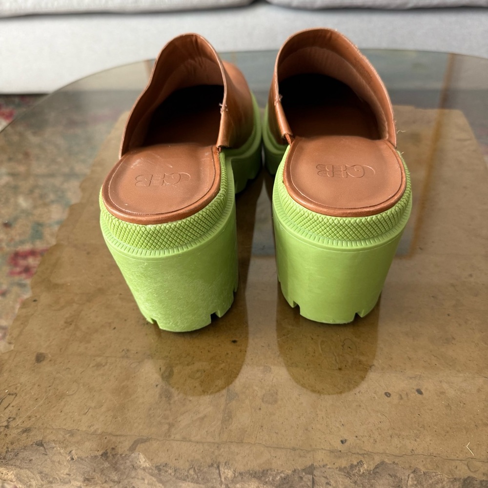 GB End Game Brown Leather Chunky Heel Clogs 7.5 - Picture 5 of 8